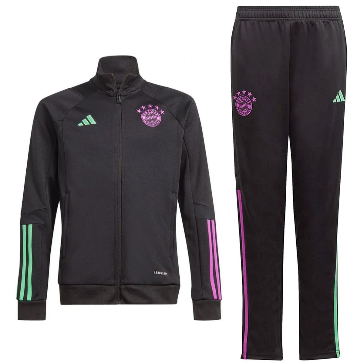 Kids - Bayern Munich black training bench tracksuit 2023/24 - Adidas